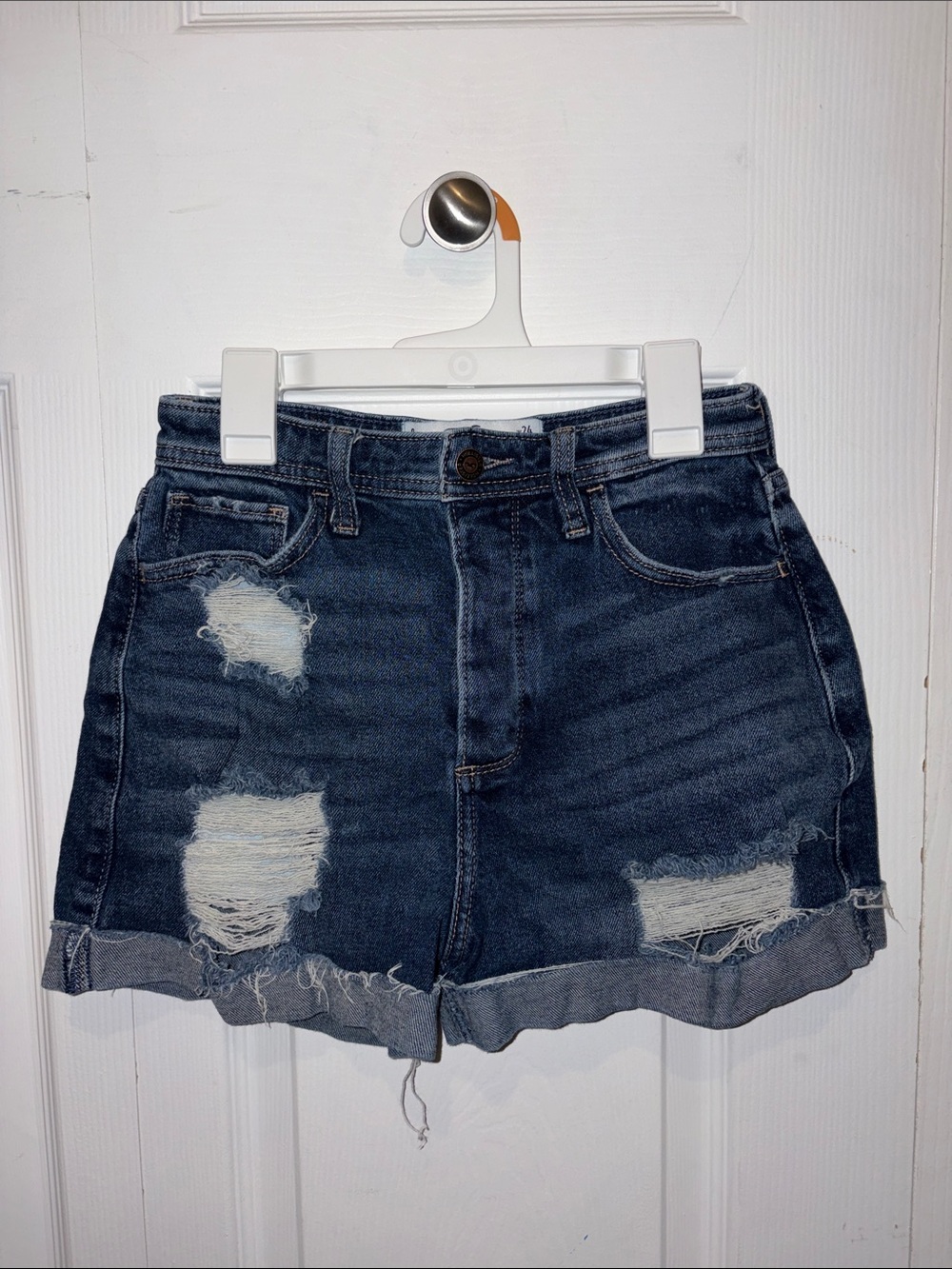 Hollister Distressed Button-Fly Denim Shorts - Blue